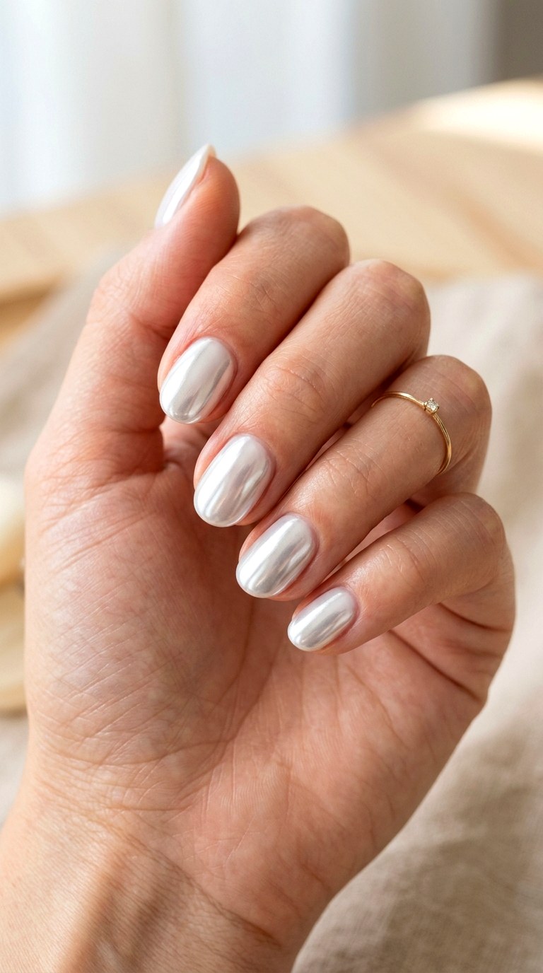Milky White Minimalist Chrome Finish - 22 Summer Nail Art Ideas