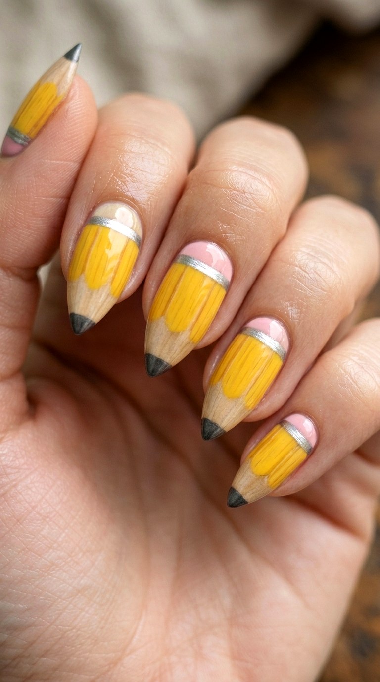 Mini Pencil Tip Nail Art - 20 cute school nail art ideas