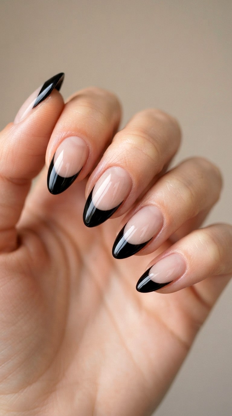 Minimalist Black Deep French - 21 deep french tip nail art ideas