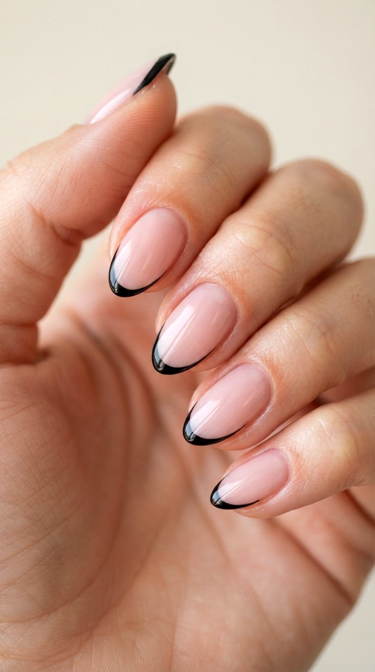 Minimalist Black outlined French Manicure - 21 cute french tip nail art ideas