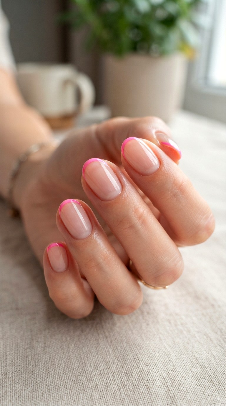 Minimalist Bright Pink French Nails - 22 bright pink french nails