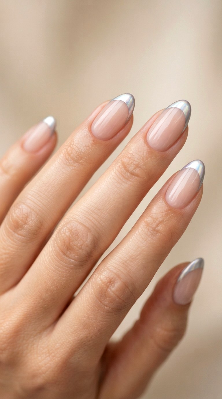 Minimalist Chrome French Tip Manicure - 22 teen back to school nail art designs