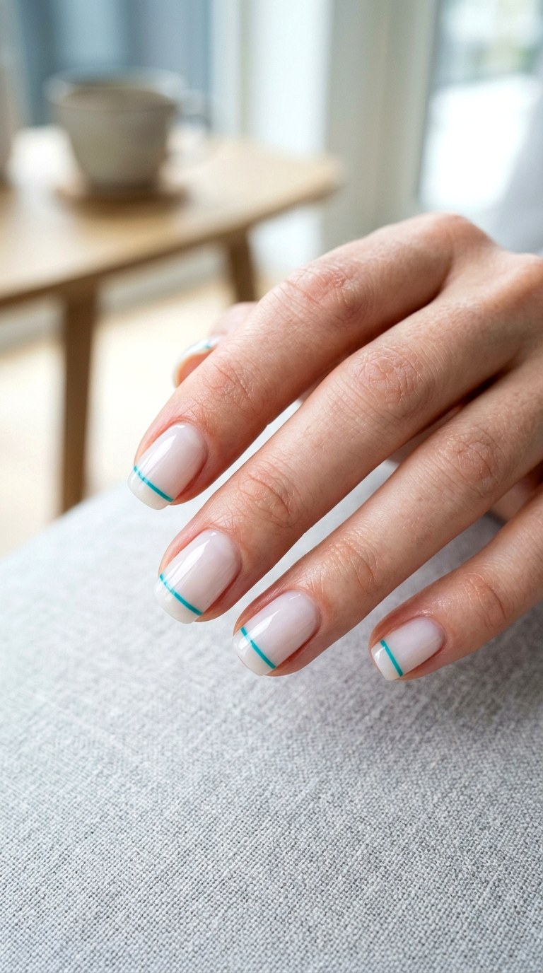 Minimalist Line Teal Nail Art - 24 Teal Nail Art Ideas