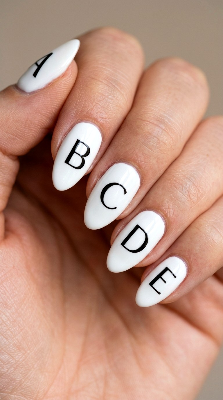 Minimalist Monochrome ABC Nails - 23 back to school nail art ideas