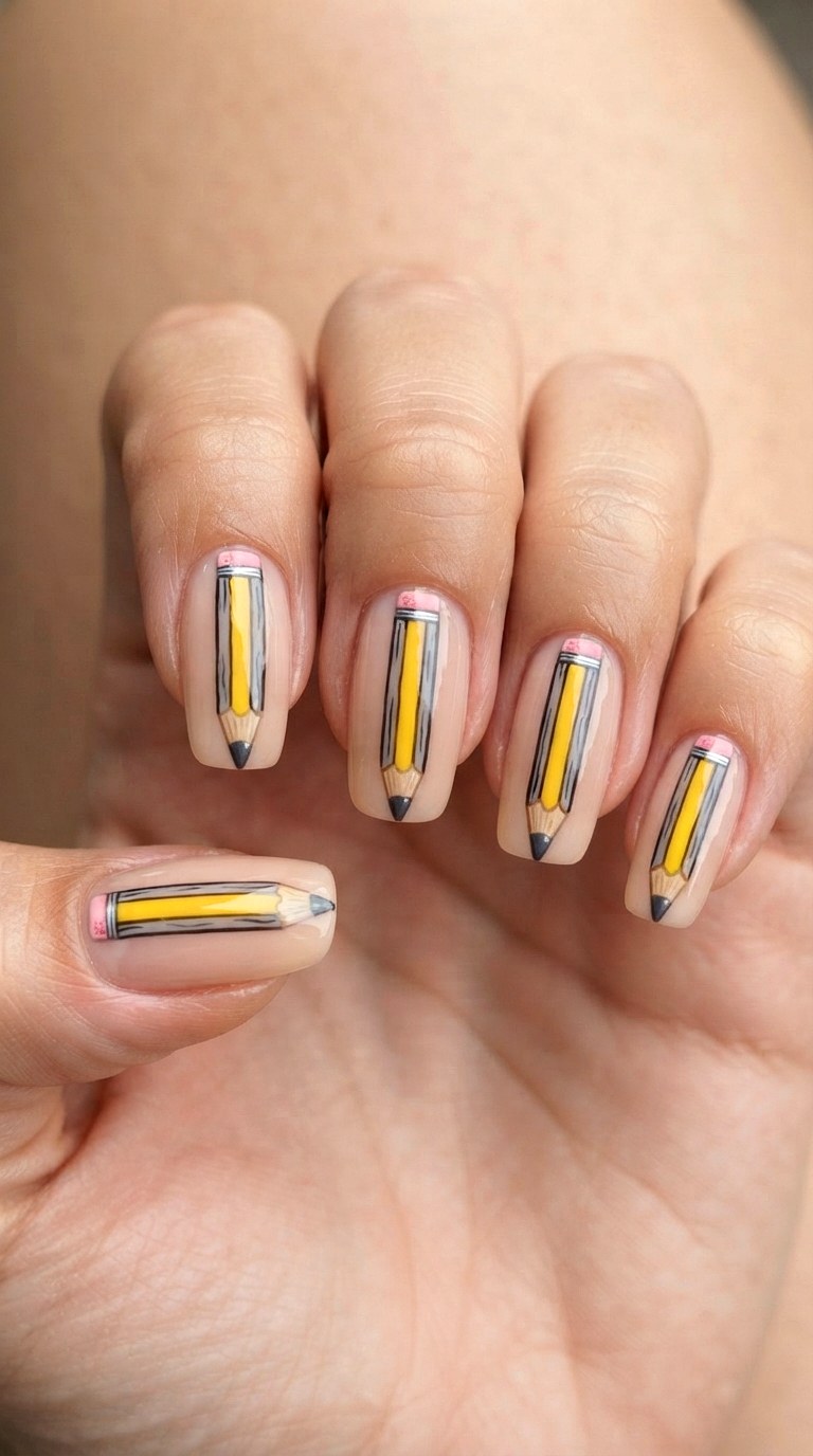 Minimalist Pencil Tip Nail Art - 21 school nail art designs