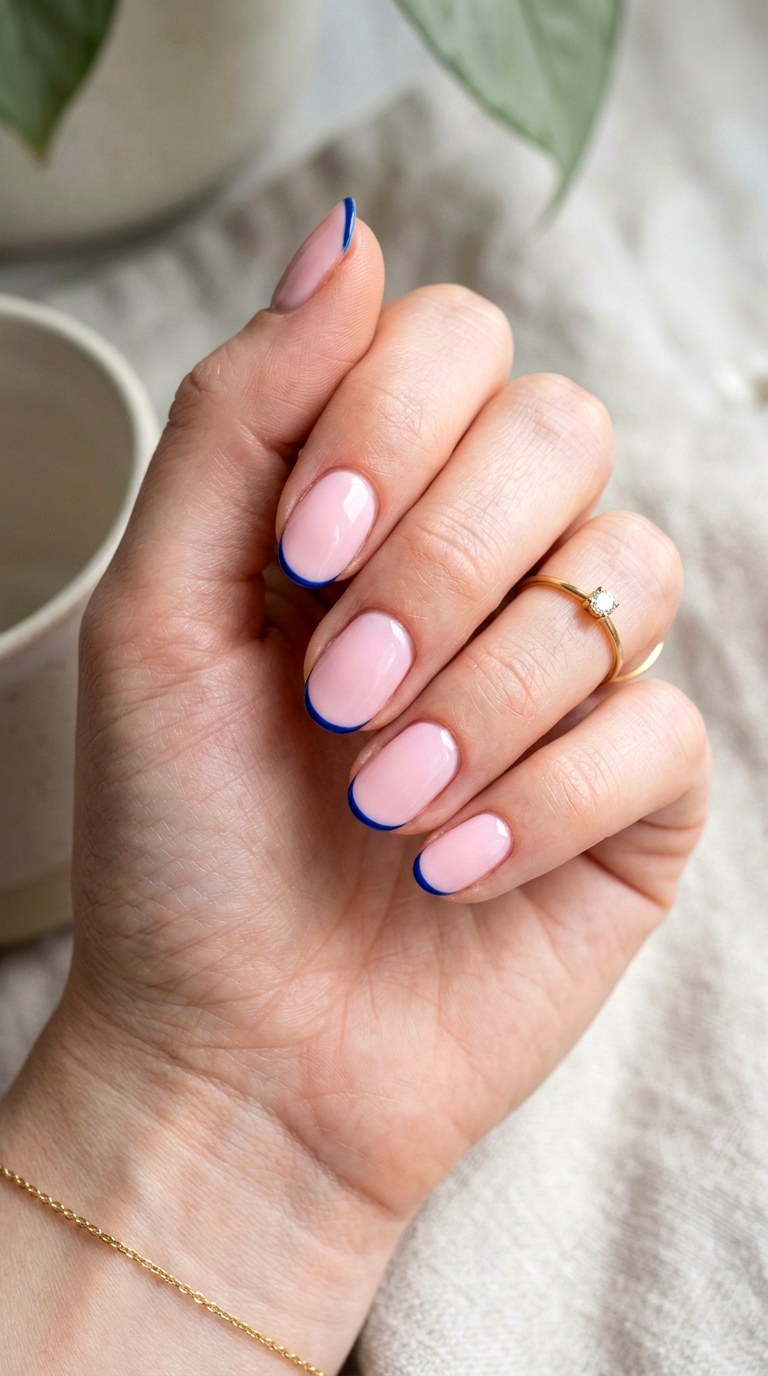 Minimalist Pink and Blue Line Nails - 23 pink and blue french tip nails
