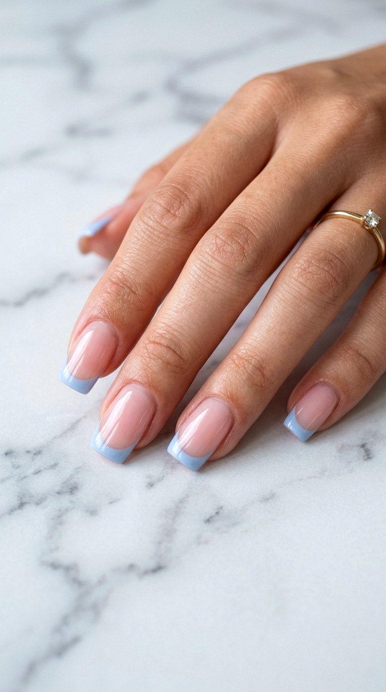Minimalist Powder Blue French Tips - 24 Powder Blue Gel Nail Ideas
