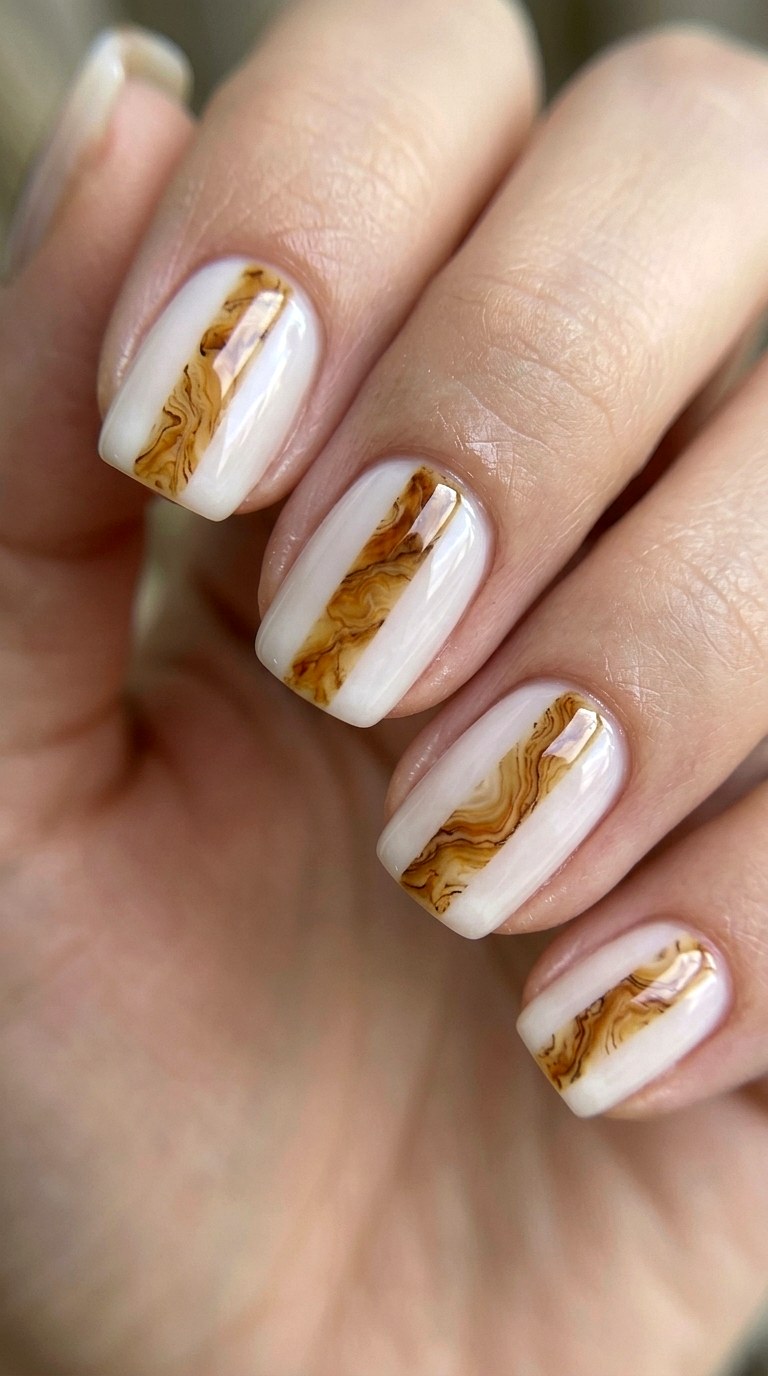 Minimalist Single Stripe Marble - 22 Glossy Amber Marble Nails
