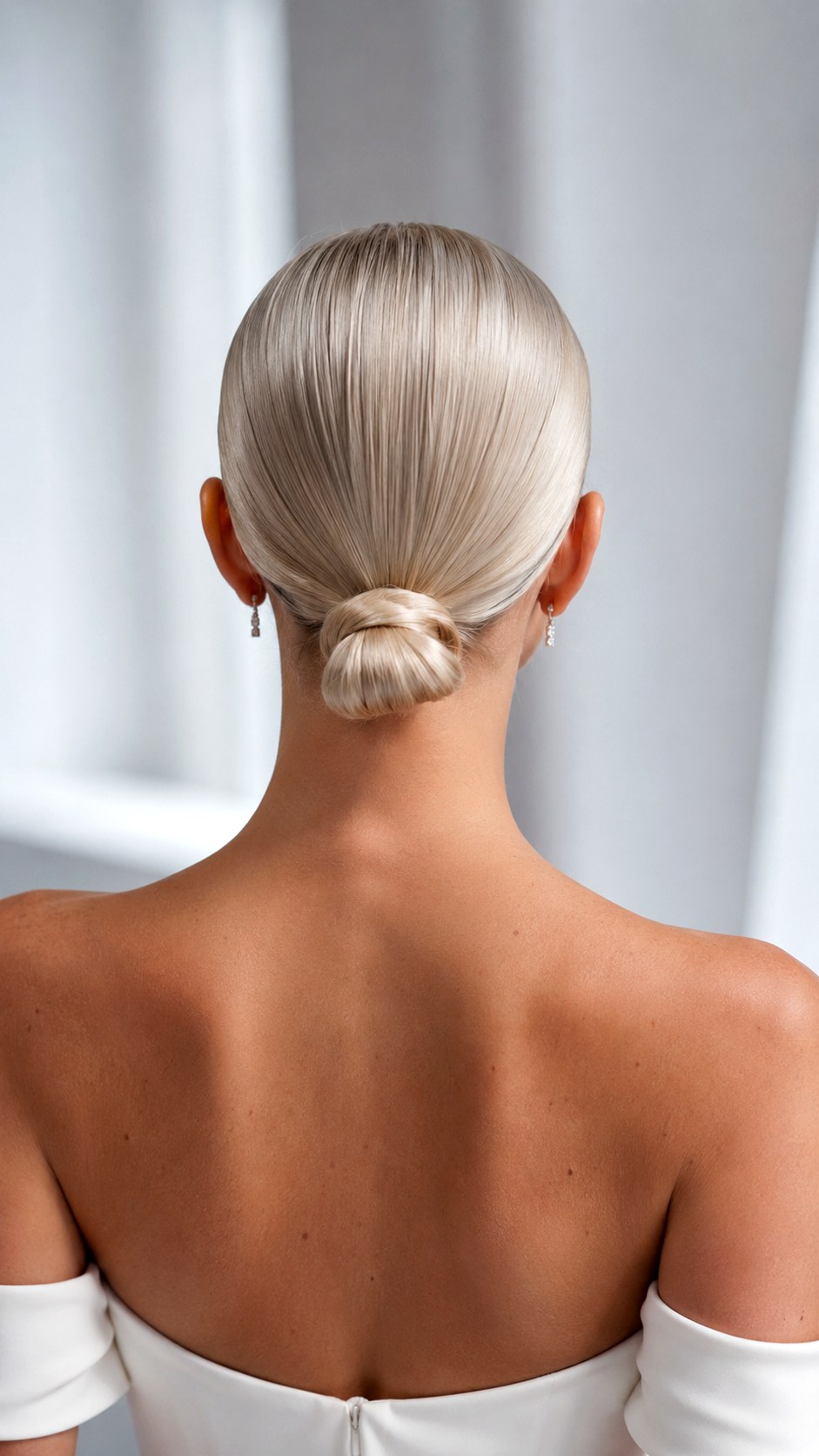 Minimalist Sleek Low Bun for Brides - 25 low bun hairstyles wedding ideas