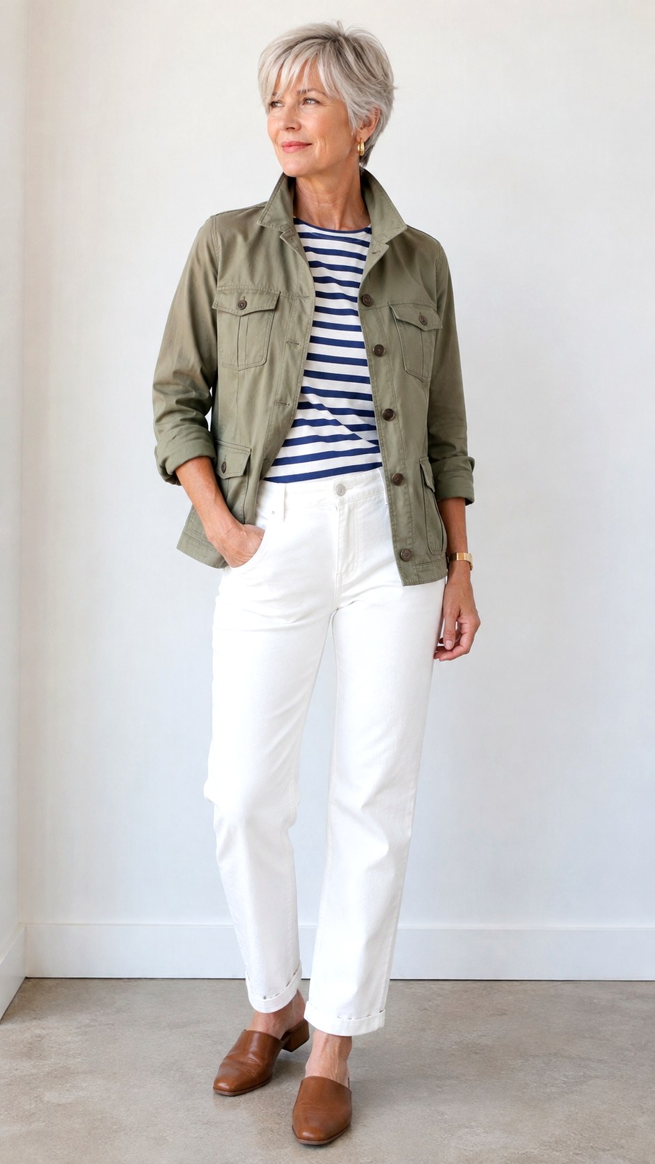 Minimalist White Denim Field Jacket - 25 field jacket outfit ideas