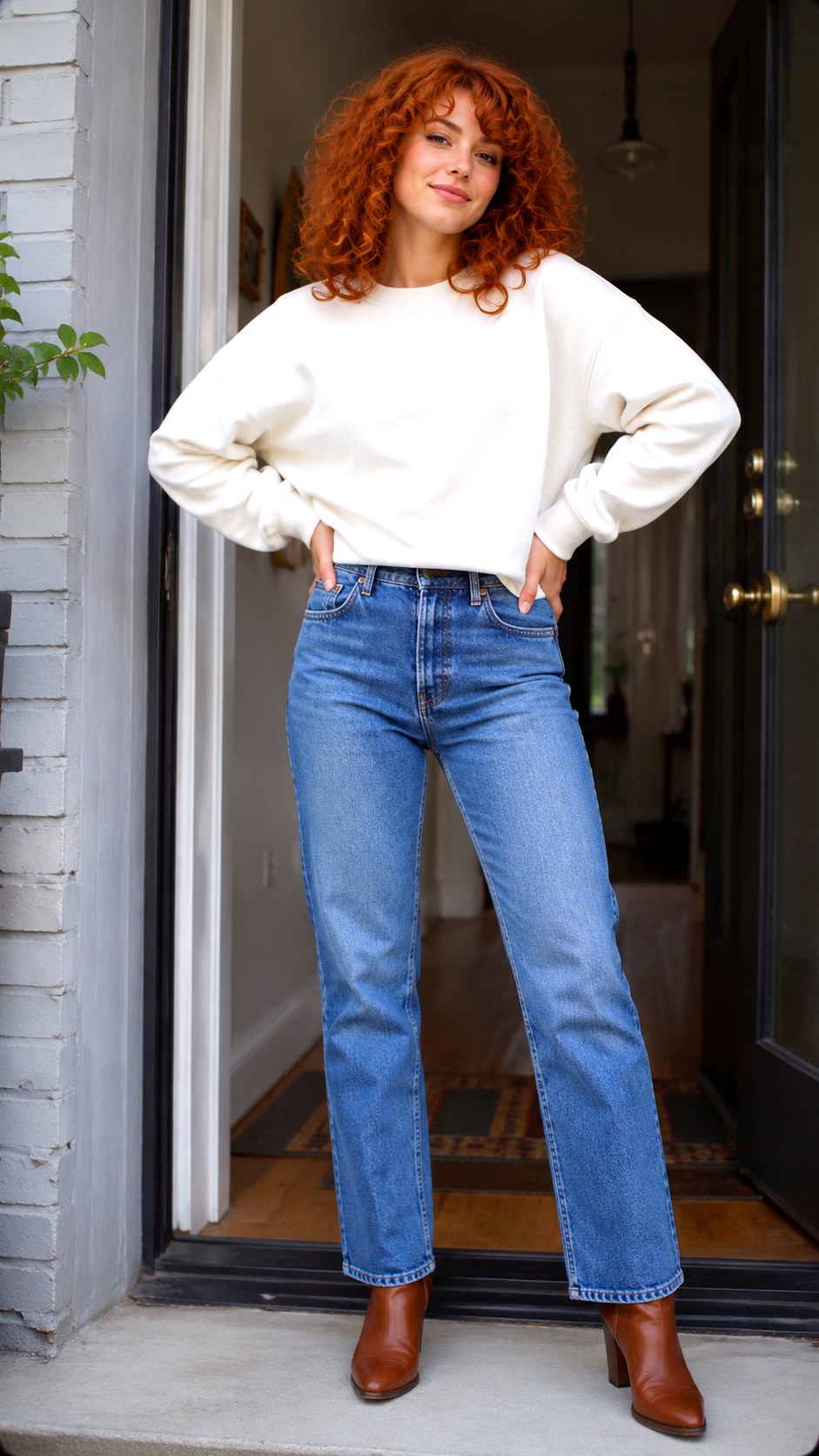 Minimalist White Sweatshirt Over Straight Denim - 20 white sweatshirt outfit ideas