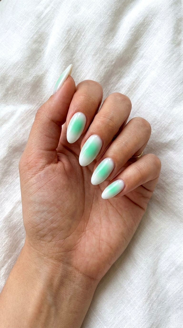 Mint Aura Medium Almond Summer Nails - 20 Medium Almond Summer Nails