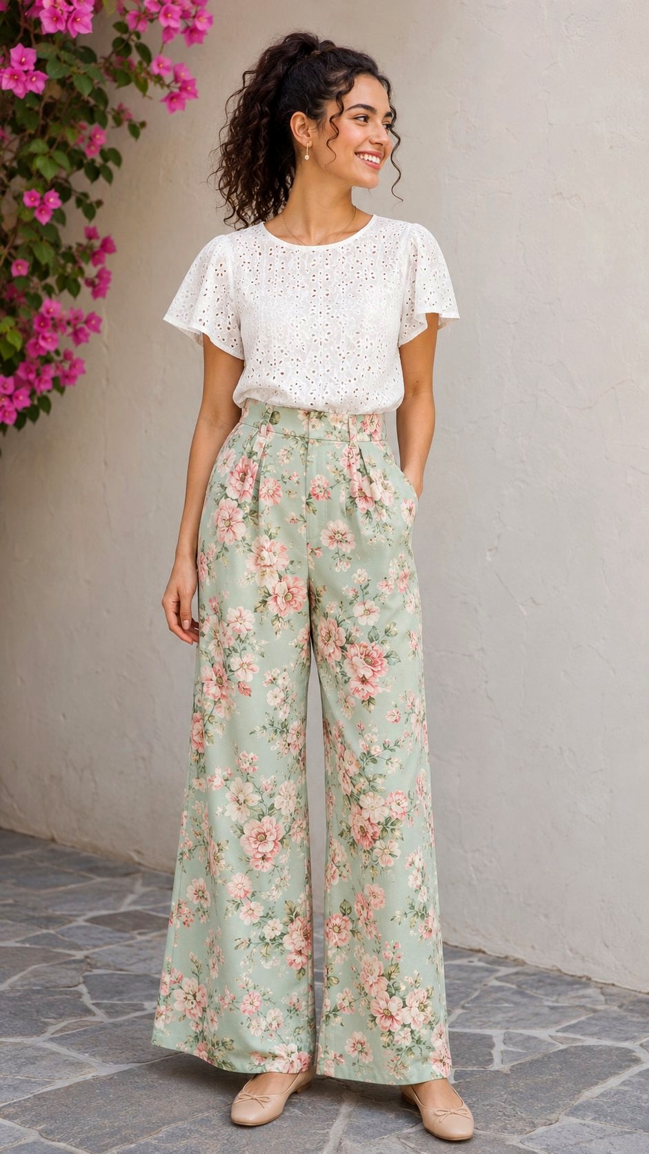 Mint Green Background Floral Palazzo Pants - 20 floral palazzo ideas