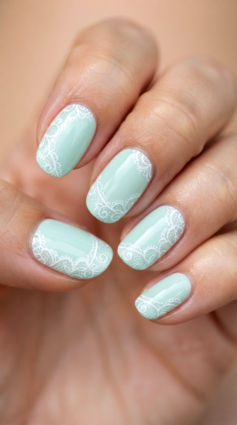Mint Green Dainty Lace - 22 lace nail art ideas