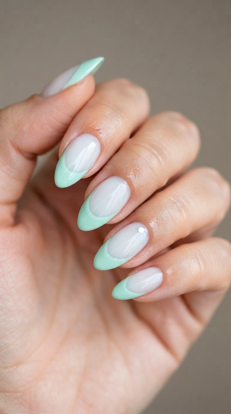 Mint Green Deep French Tips - 21 deep french tip nail art ideas