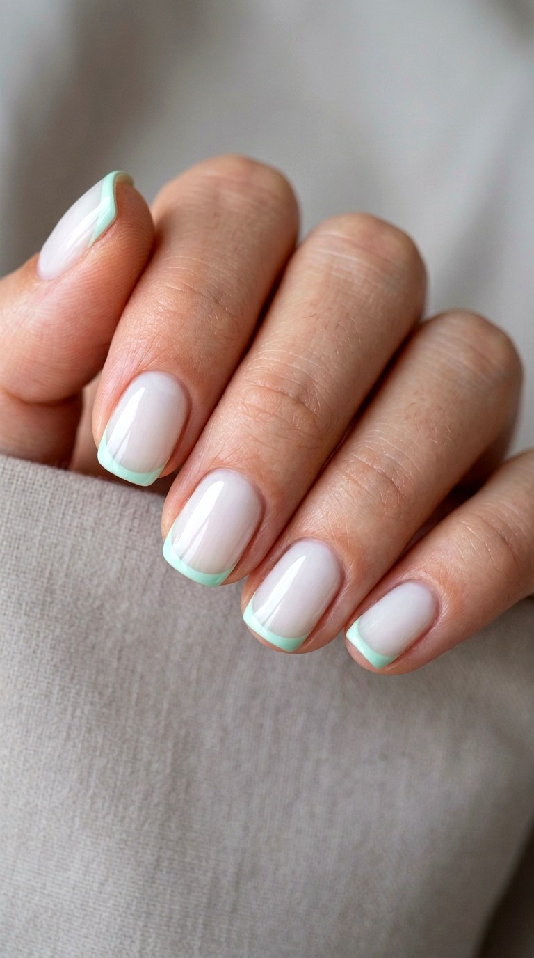 Mint Green Outline French Tip - 23 thin french tip nail art designs