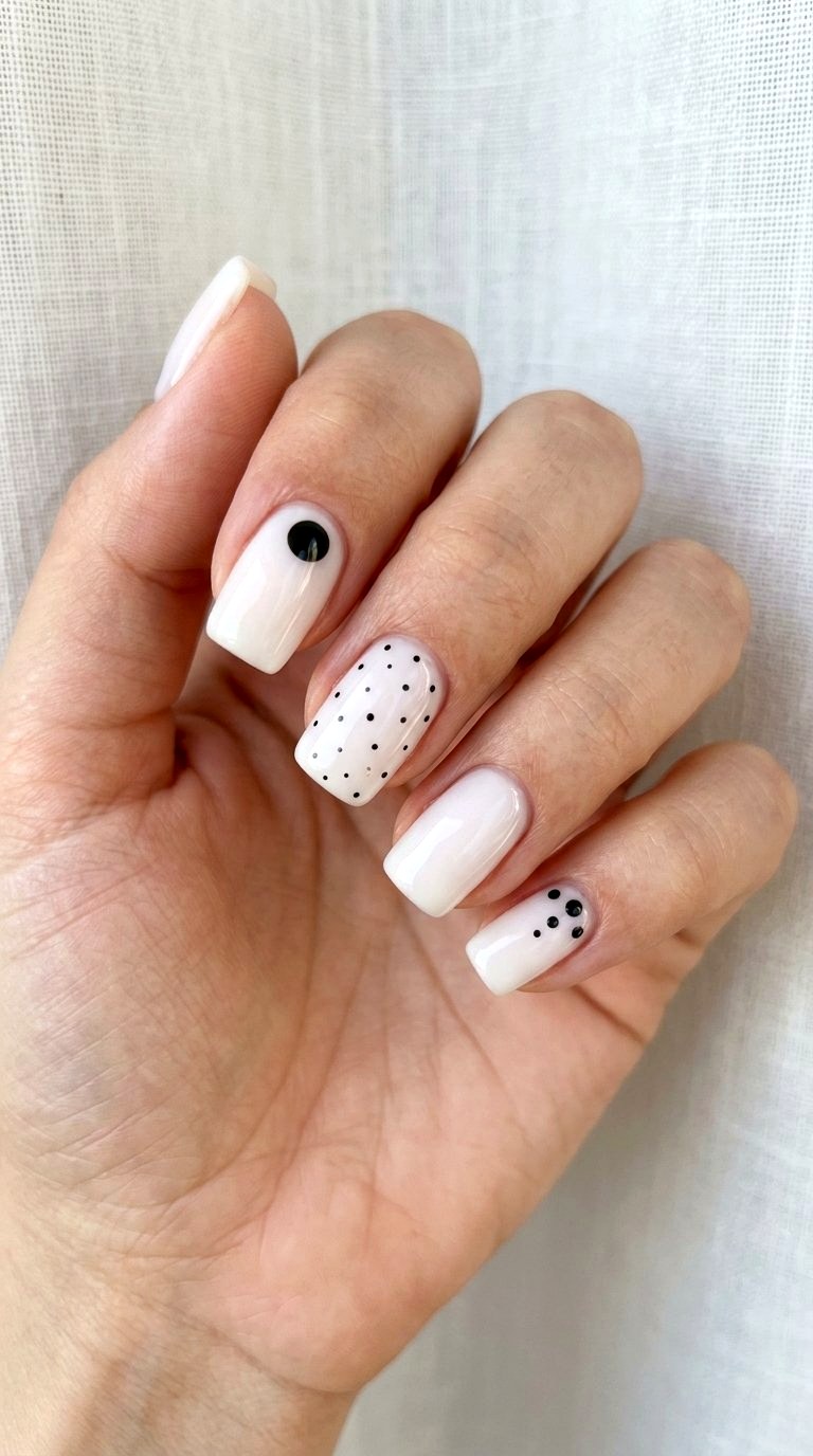 Mismatched Minimalist Dots - 21 Nail Art at Home Ideas