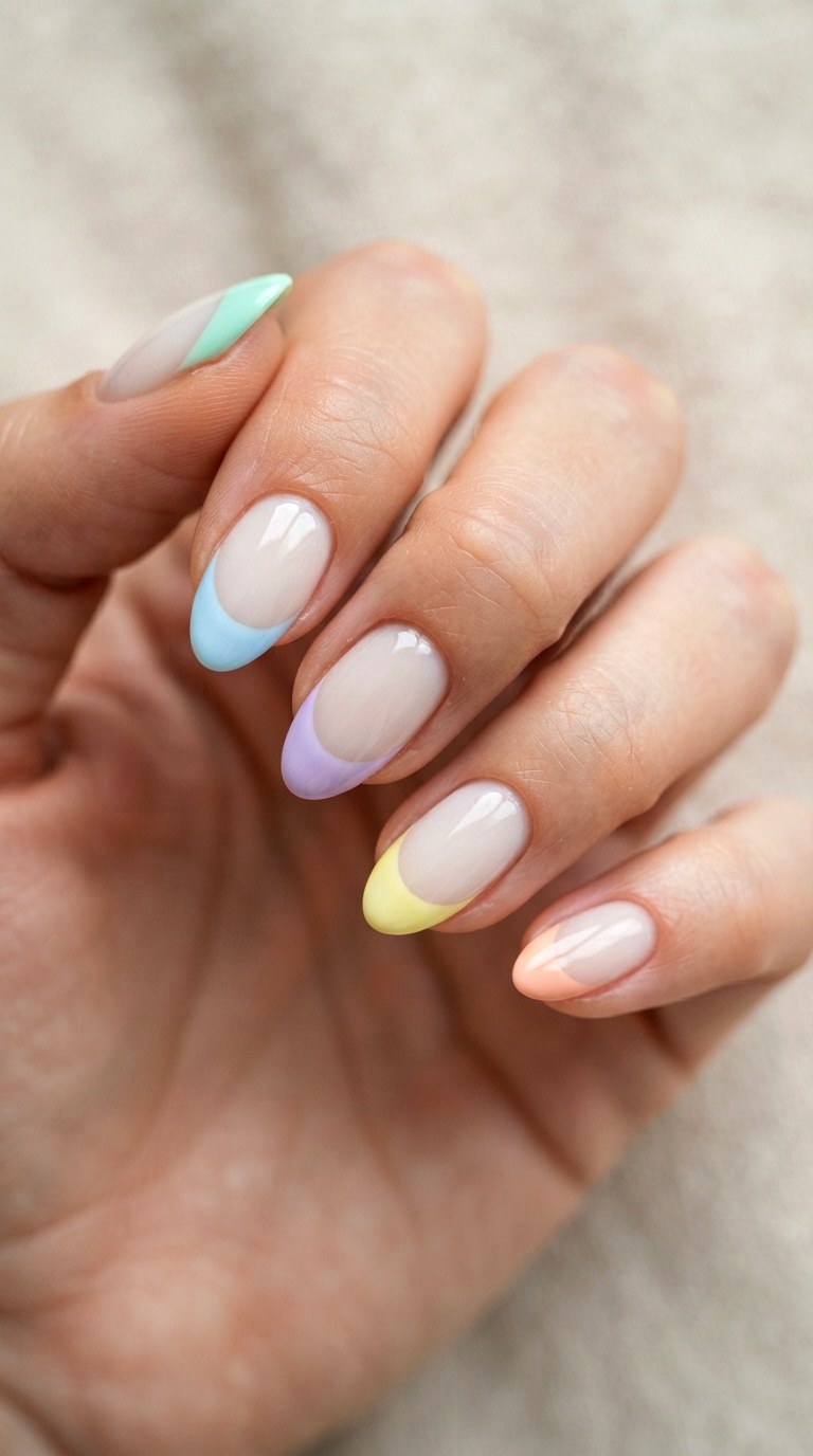 Mismatched Pastel French Tip Manicure - 22 natural french tip nail art ideas