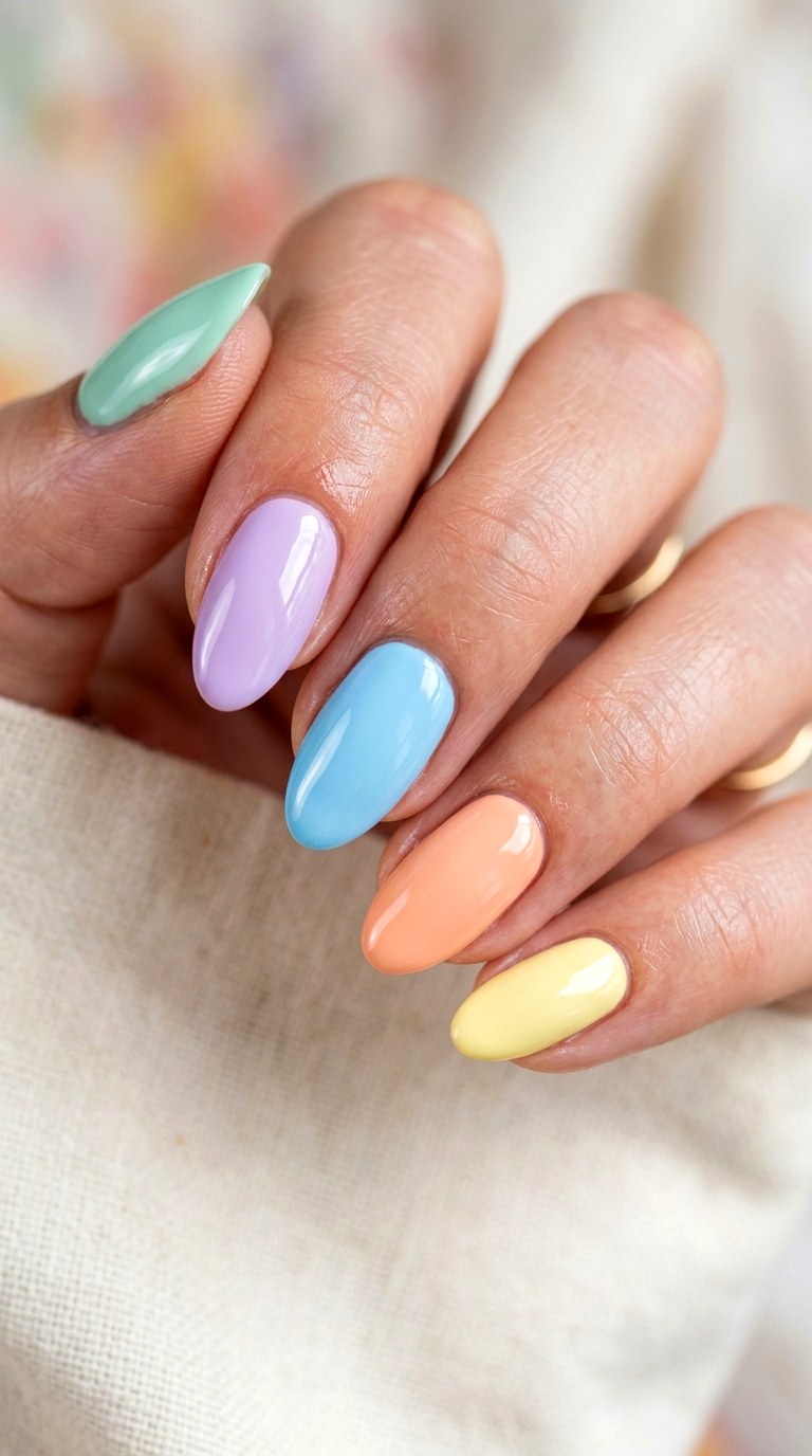 Mismatched Pastel Solid Nails - 22 Simple Summer Nail Designs