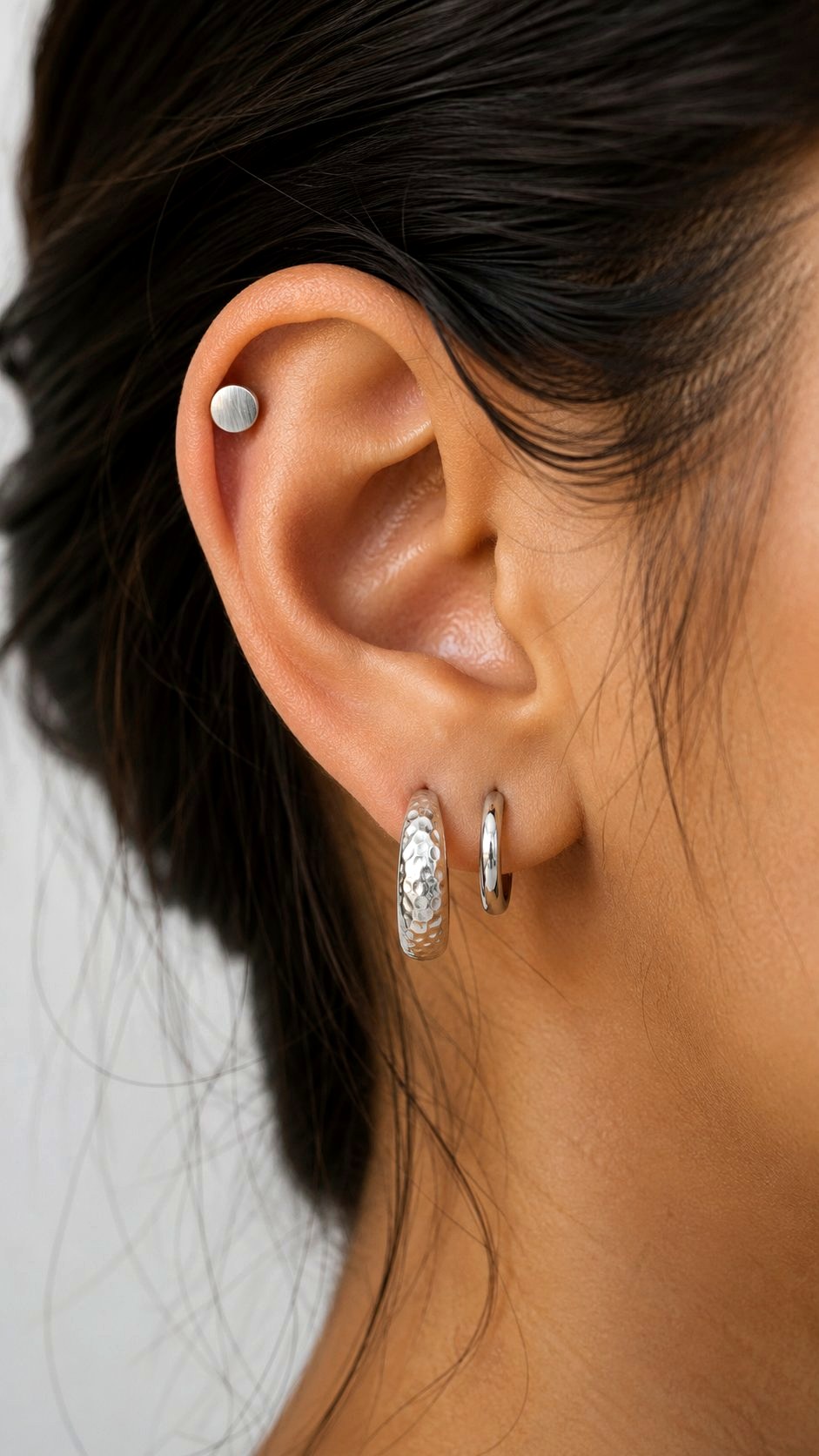 Mixed Texture Lobe And Cartilage - 21 Silver Earrings Stack Ideas