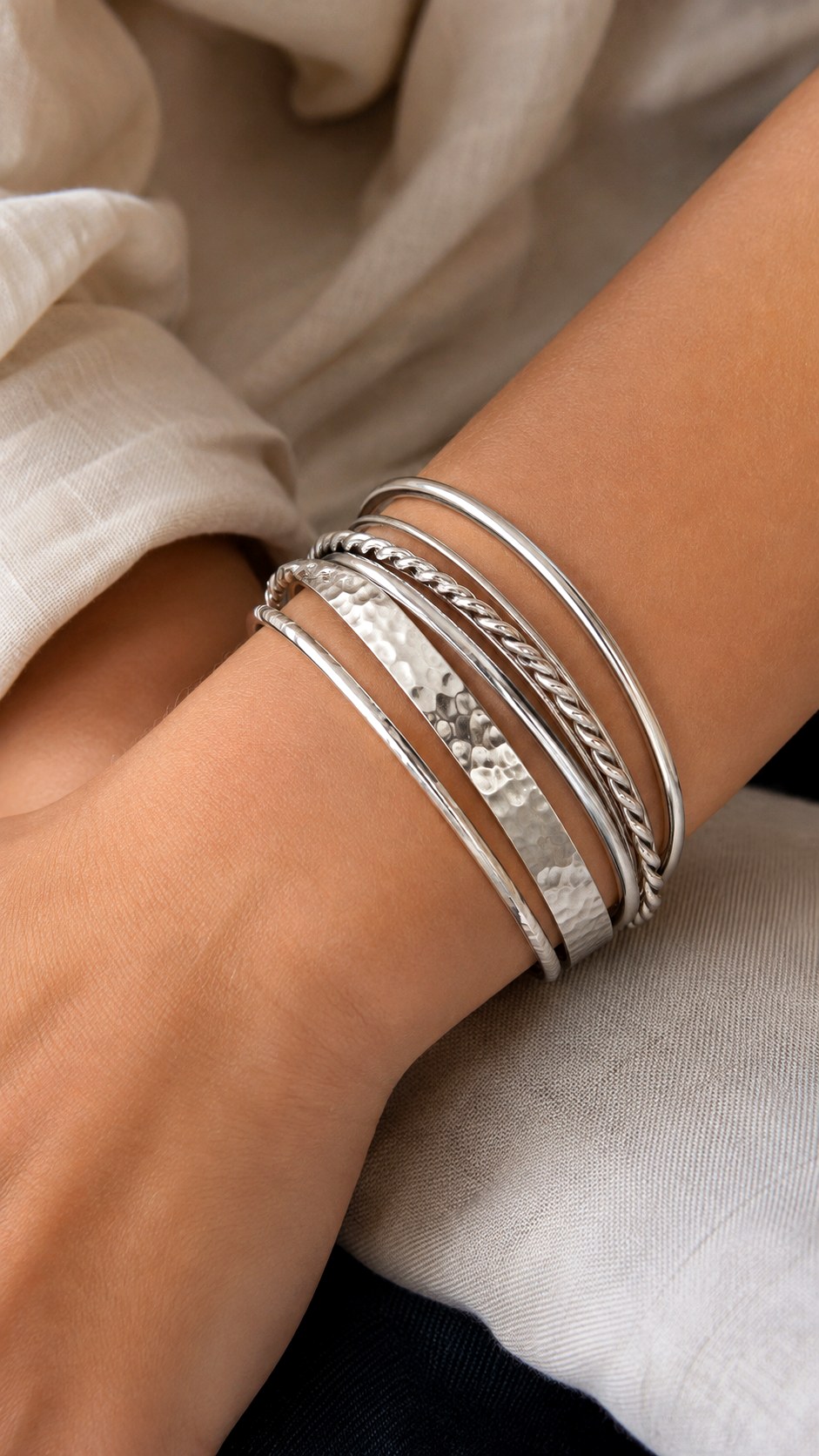 Mixed Texture Silver Bangles - 20 silver jewelry aesthetic ideas
