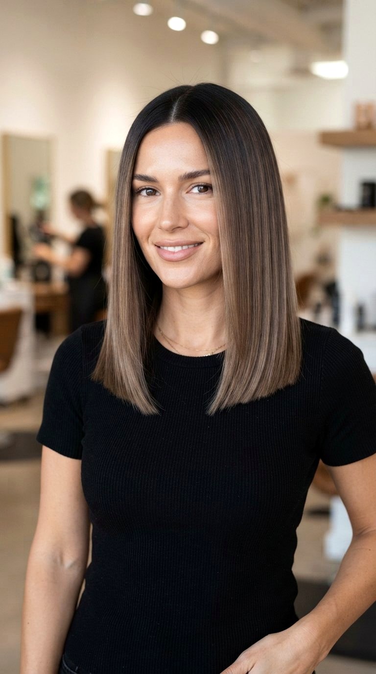 Mocha Melt on a Sleek Straight Lob - 21 long hair color ideas