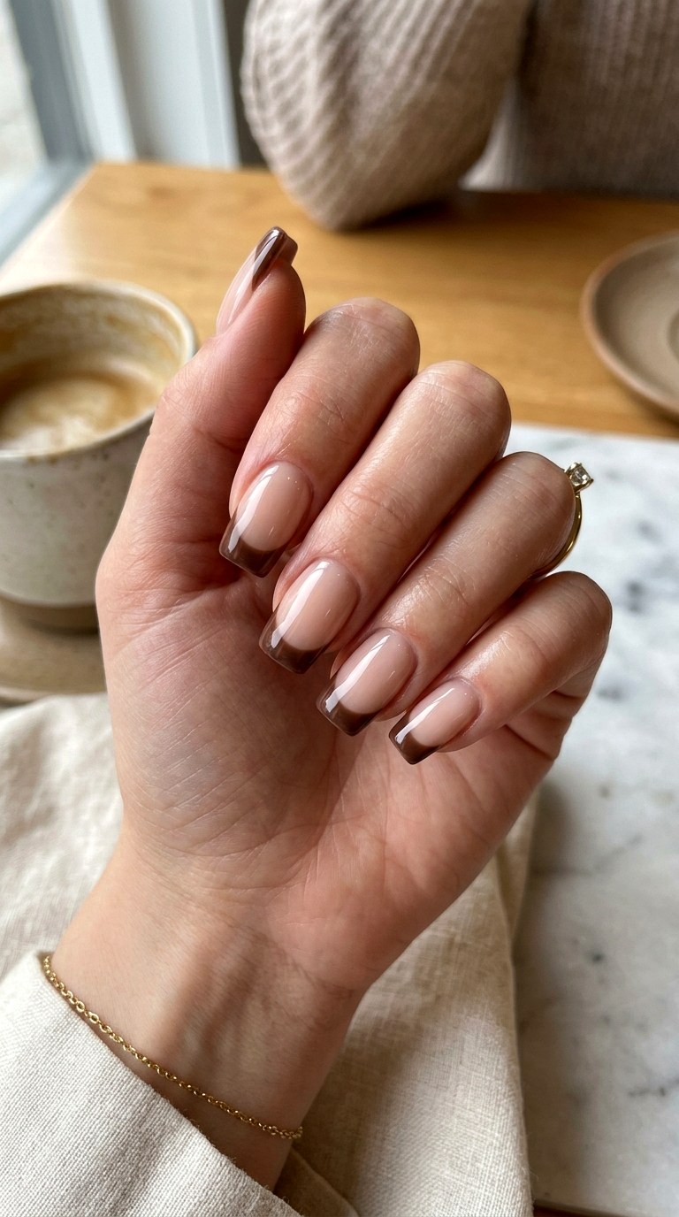 Mocha Mousse Chocolate Brown French - 24 Summer Nail Design Inspo