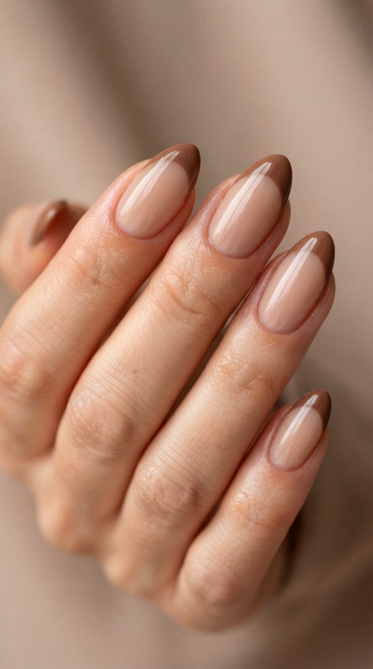 Mocha Mousse Toned French Tips - 22 natural french tip nail art ideas
