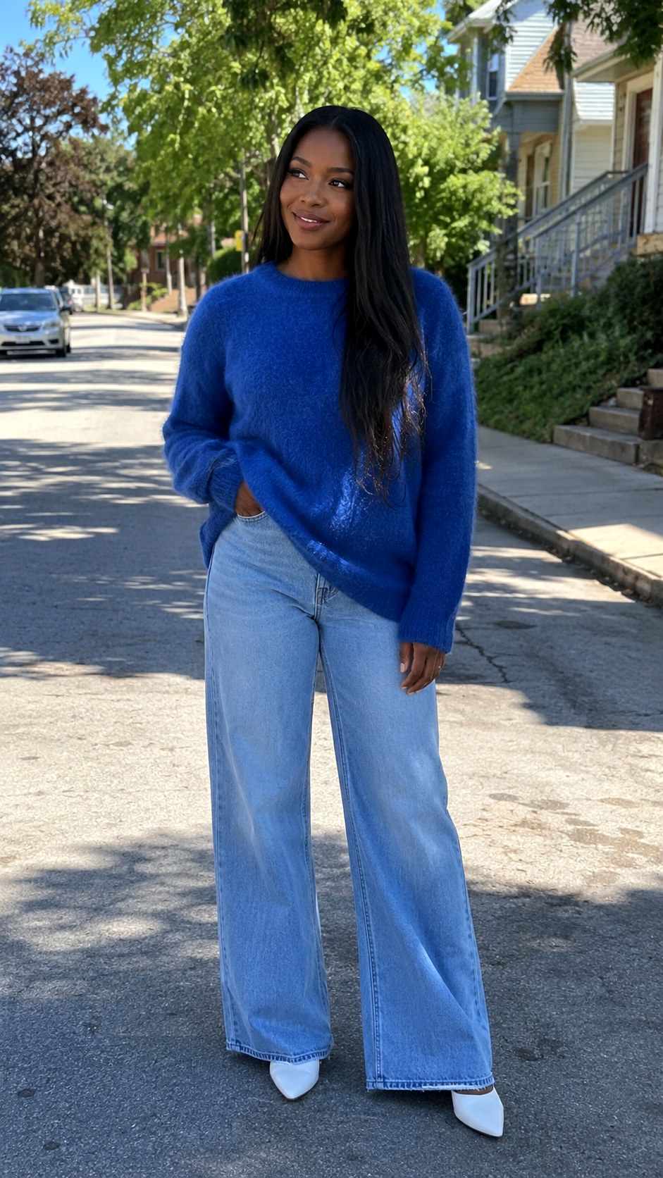 Mohair Sweater and Wide Jeans - 21 sweater and jean outfit ideas