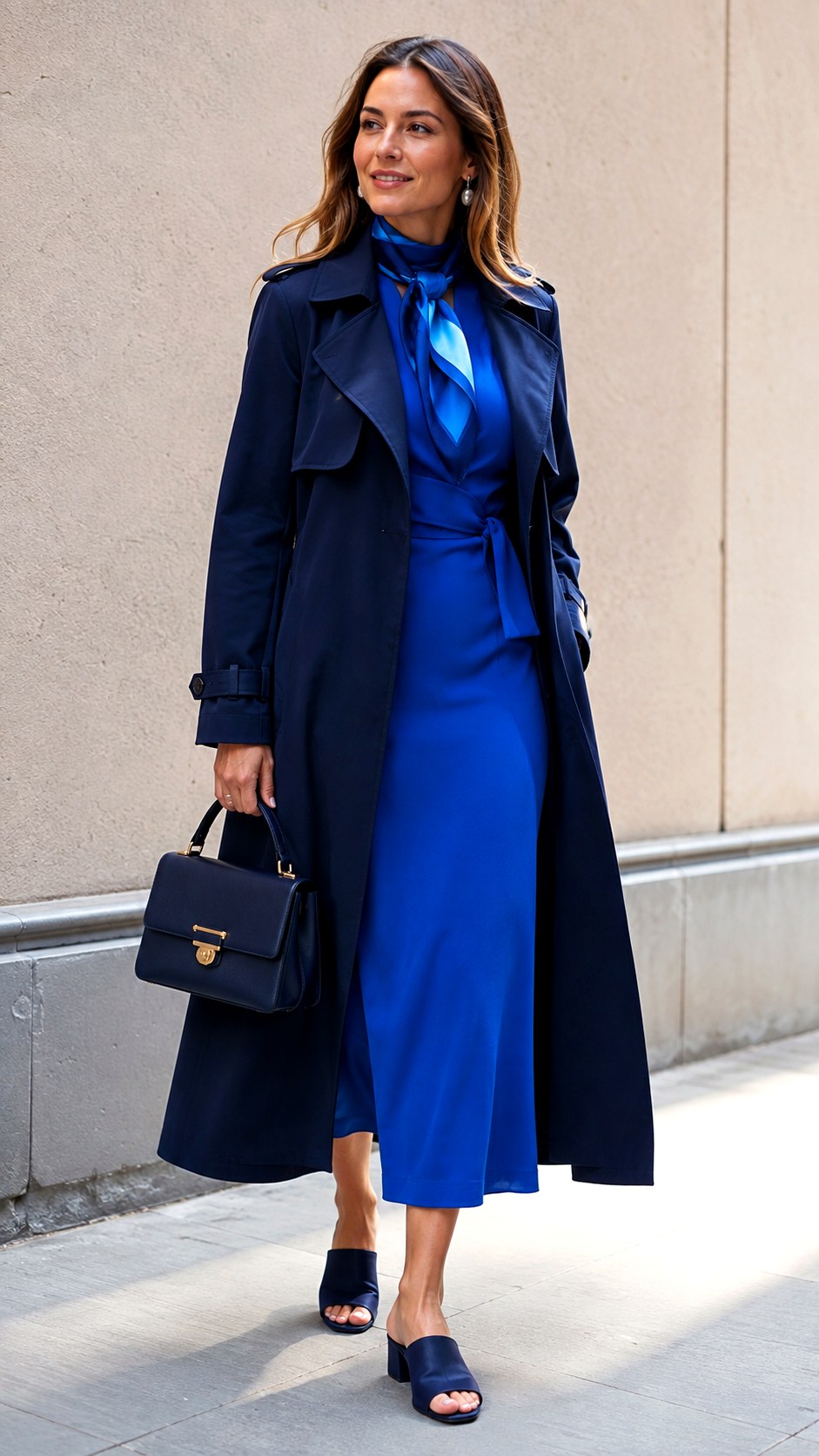 Monochromatic Blue Layering Accessories - 25 Cobalt Blue Dress Outfit Ideas