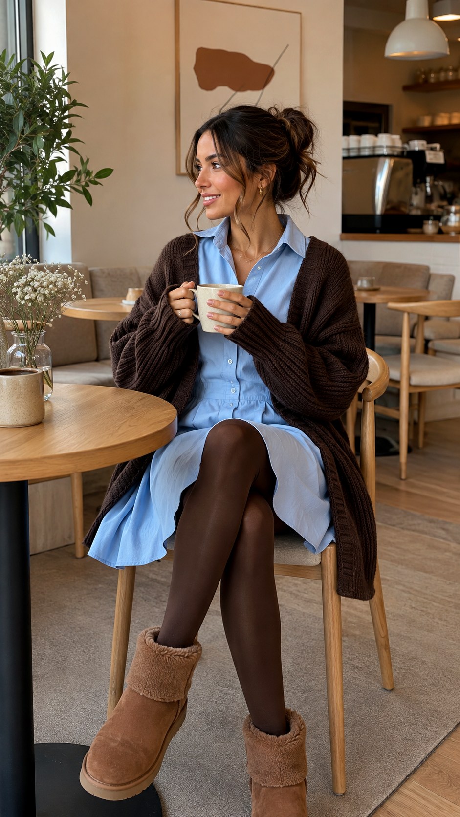 Monochrome Layer Espresso and Sky Blue Shirt Dress - 25 Espresso & Sky Blue Shirt Dress Ideas
