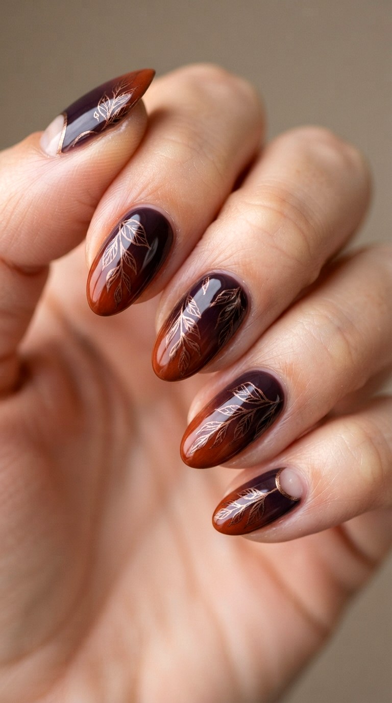 Moody Autumn Ombre Leaf Nail Art - 21 back to school nail art design