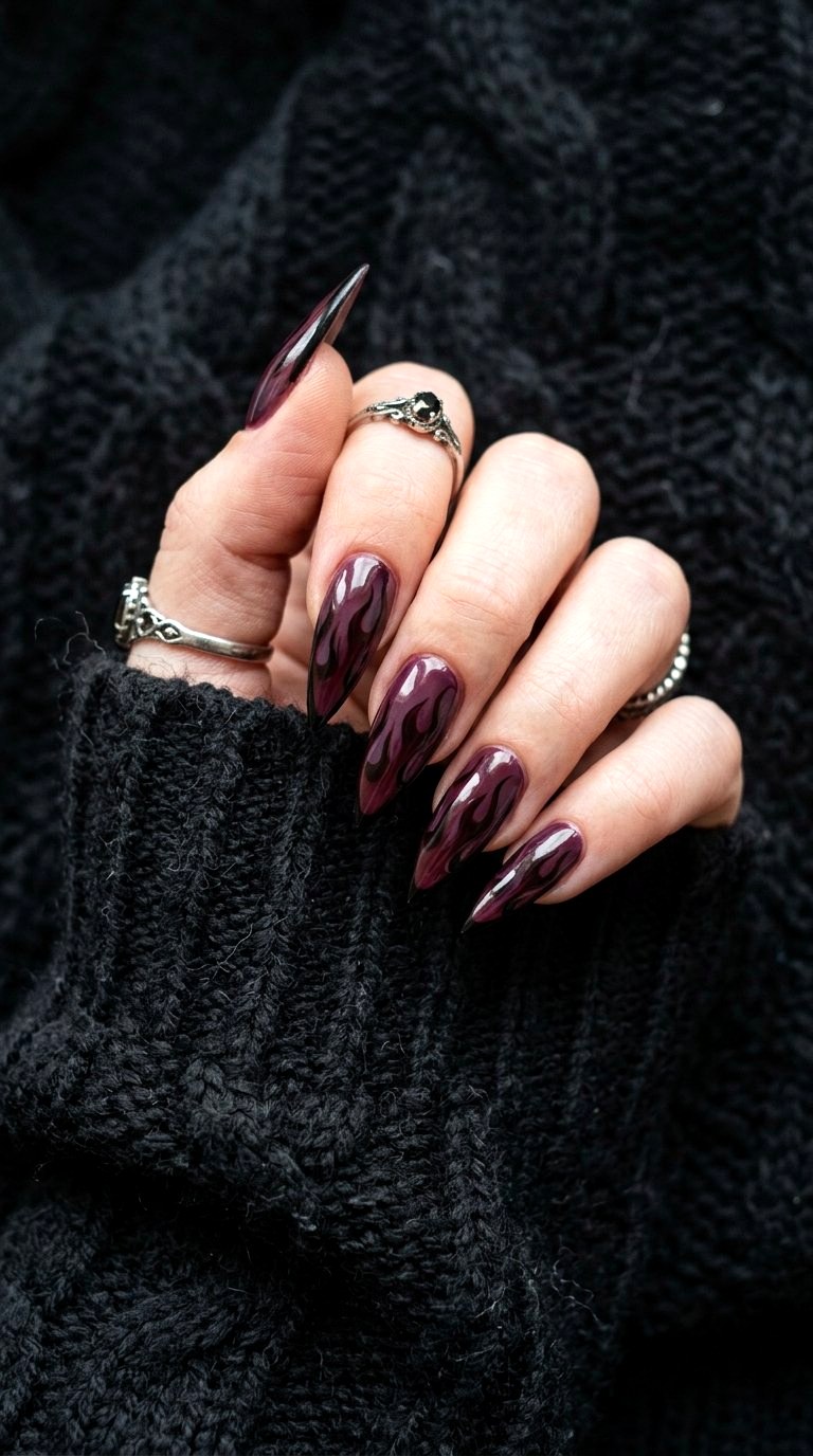 Moody Burgundy Flames - 21 Nail Art at Home Ideas