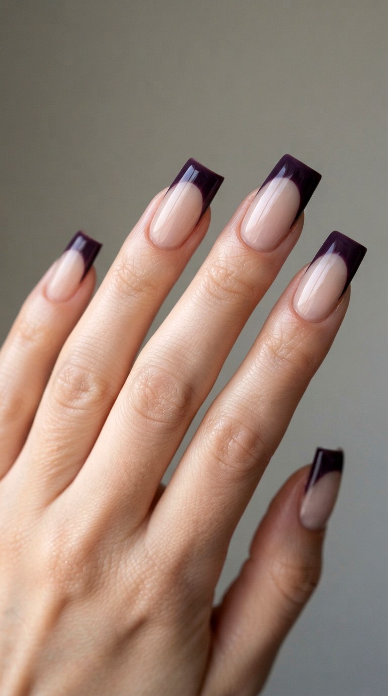 Moody Deep Purple French Tips - 24 thick french tip nail art designs