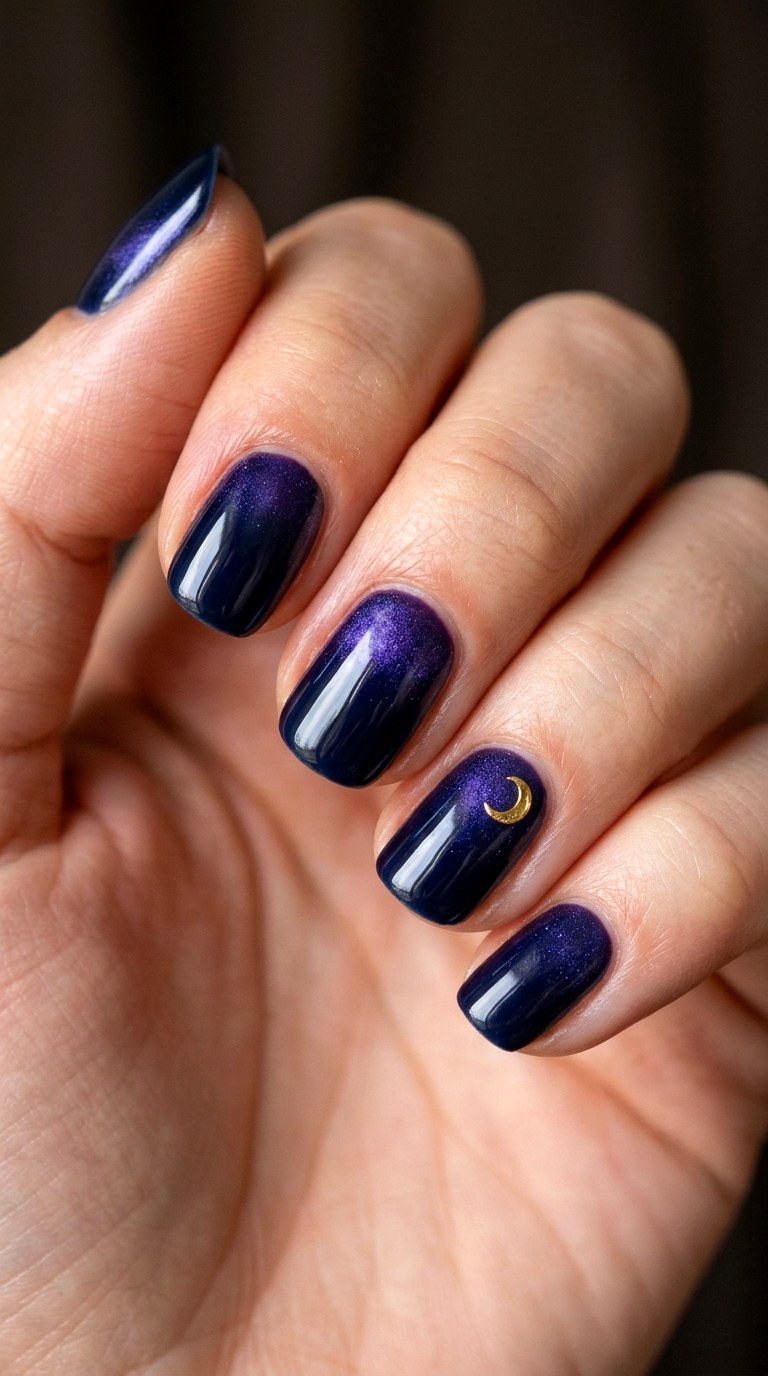 Moody Midnight Library Blue Nails - 23 back to school nail art ideas