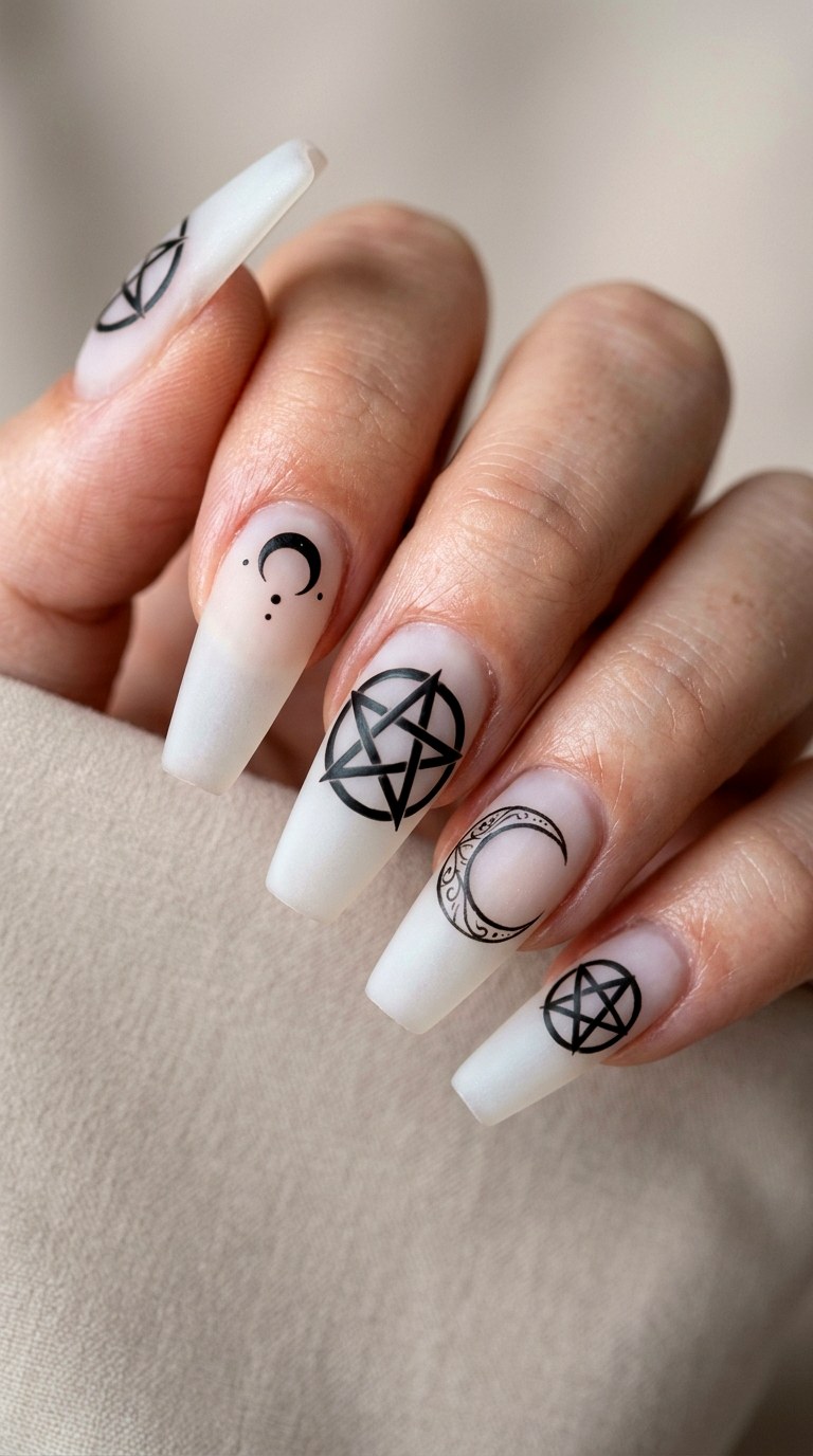 Moonlit Pentagram Gothic Nail Art - 23 gothic coffin nail art designs