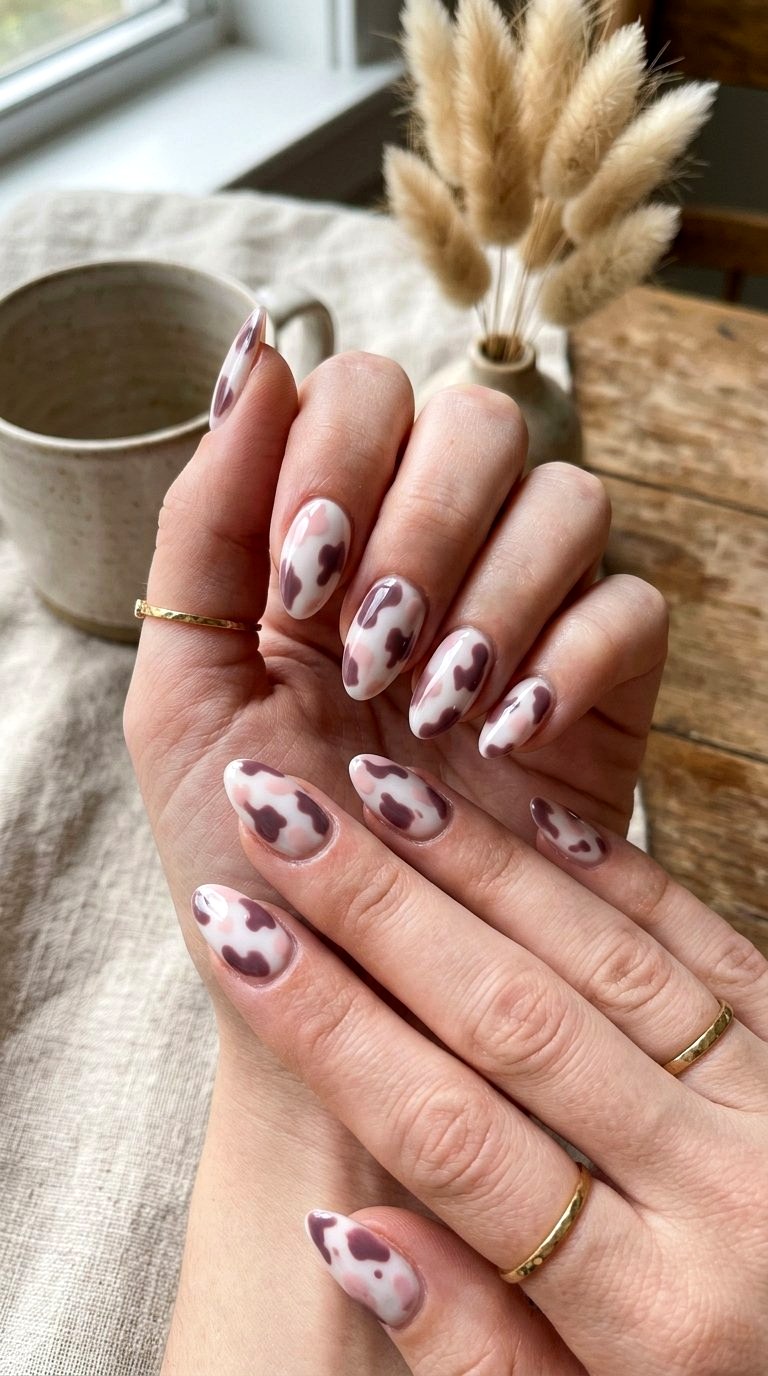 Muted Rose Cow Print Nails - 20 Desert Rose Pink Nail Ideas