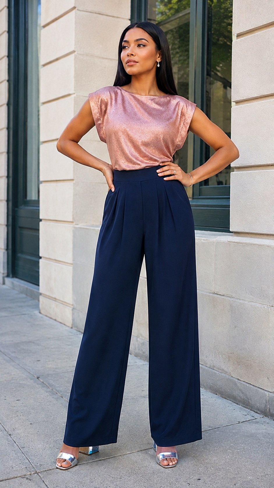 Navy Blue Pleated Homecoming Pant Outfit - 22 homecoming pant outfit ideas