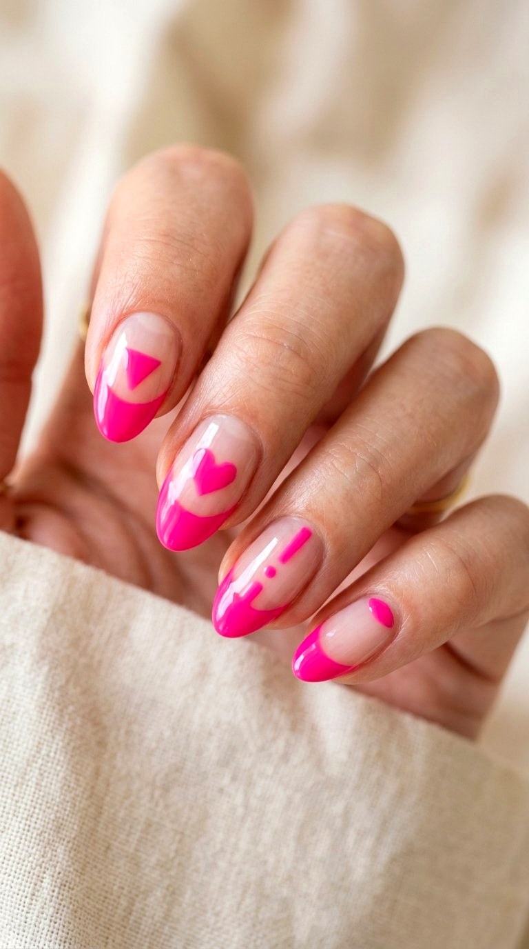 Negative Space Bright Pink French Tip Nails - 21 bright pink french tip nails
