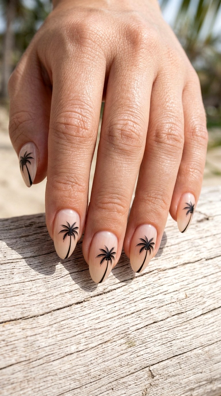 Negative Space Palm Trees - 22 Simple Summer Nail Designs