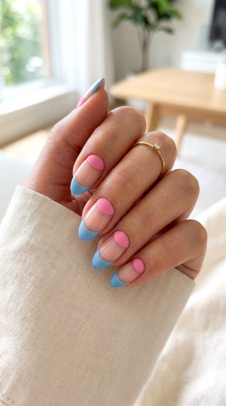 Negative Space Pink and Blue Nails - 23 pink and blue french tip nails