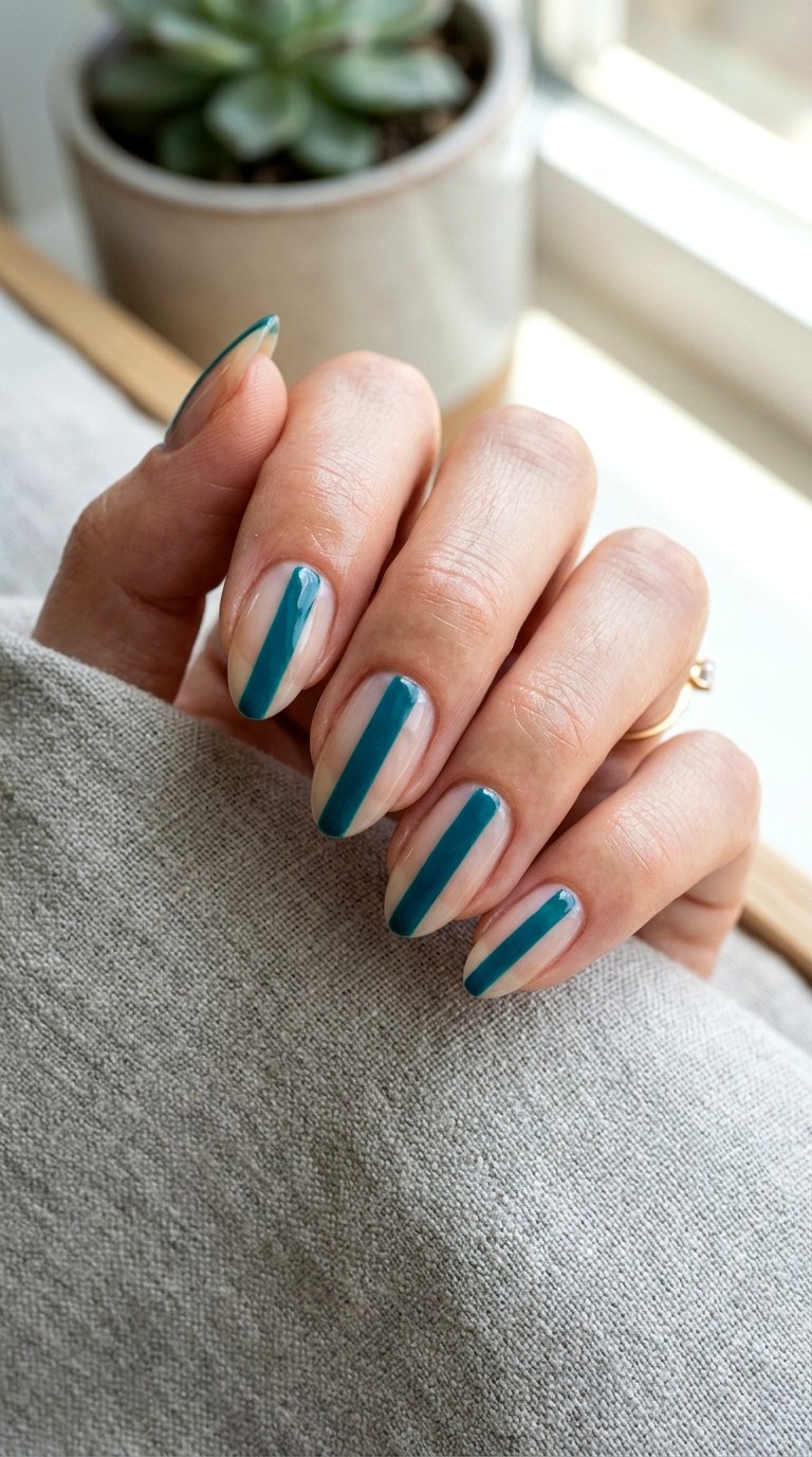 Negative Space Teal Nail Art - 24 Teal Nail Art Ideas