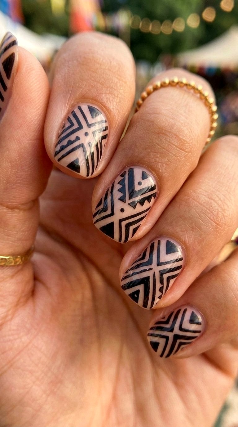 Negative Space Tribal Summer Nails - 20 Summer Short Nail Designs