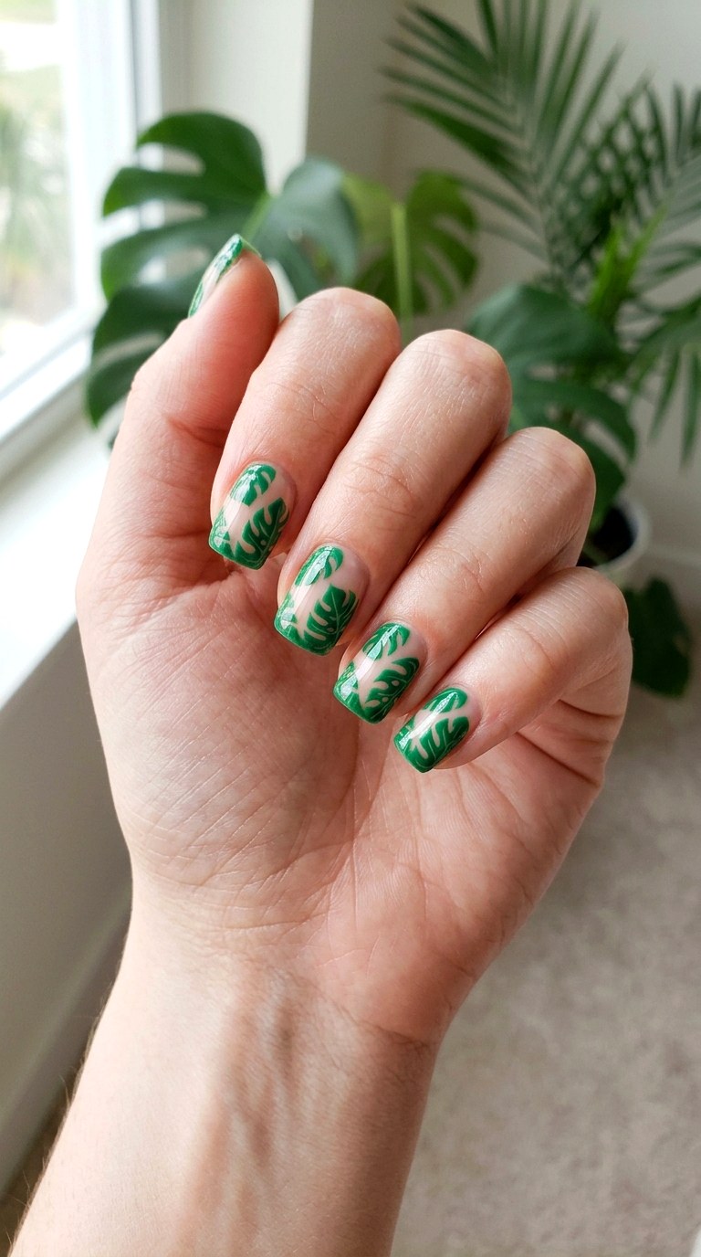 Negative Space Tropical Leaf Cutouts - 24 Summer Nail Design Inspo