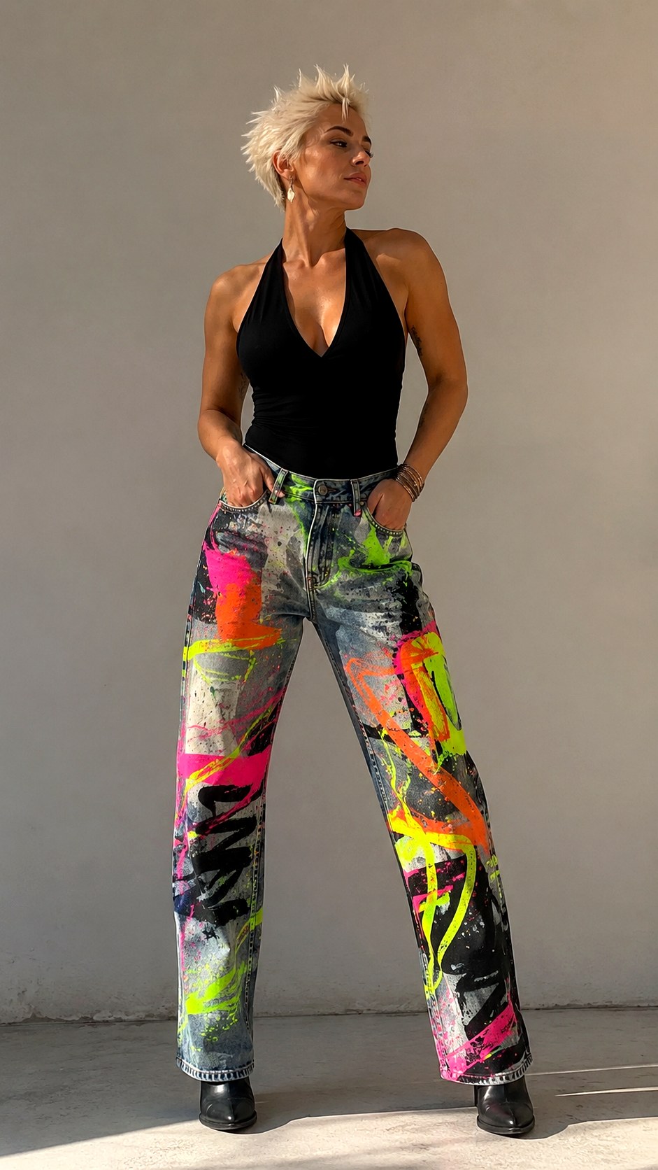 Neon Abstract Painted Jean Outfit - 23 painted jean outfit ideas