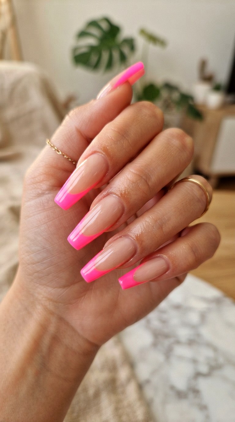 Neon Bright Pink French Nails - 22 bright pink french nails