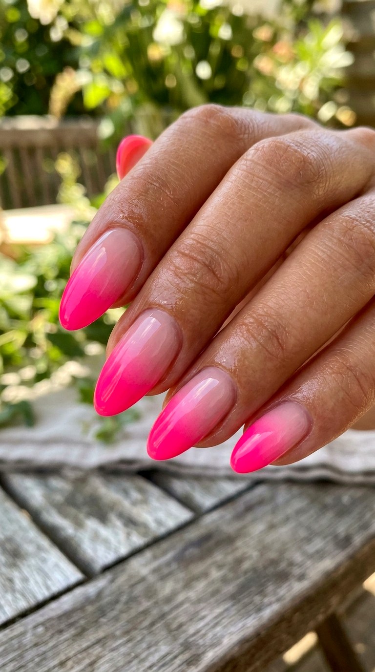 Neon French Tip Fade - 22 Simple Summer Nail Designs
