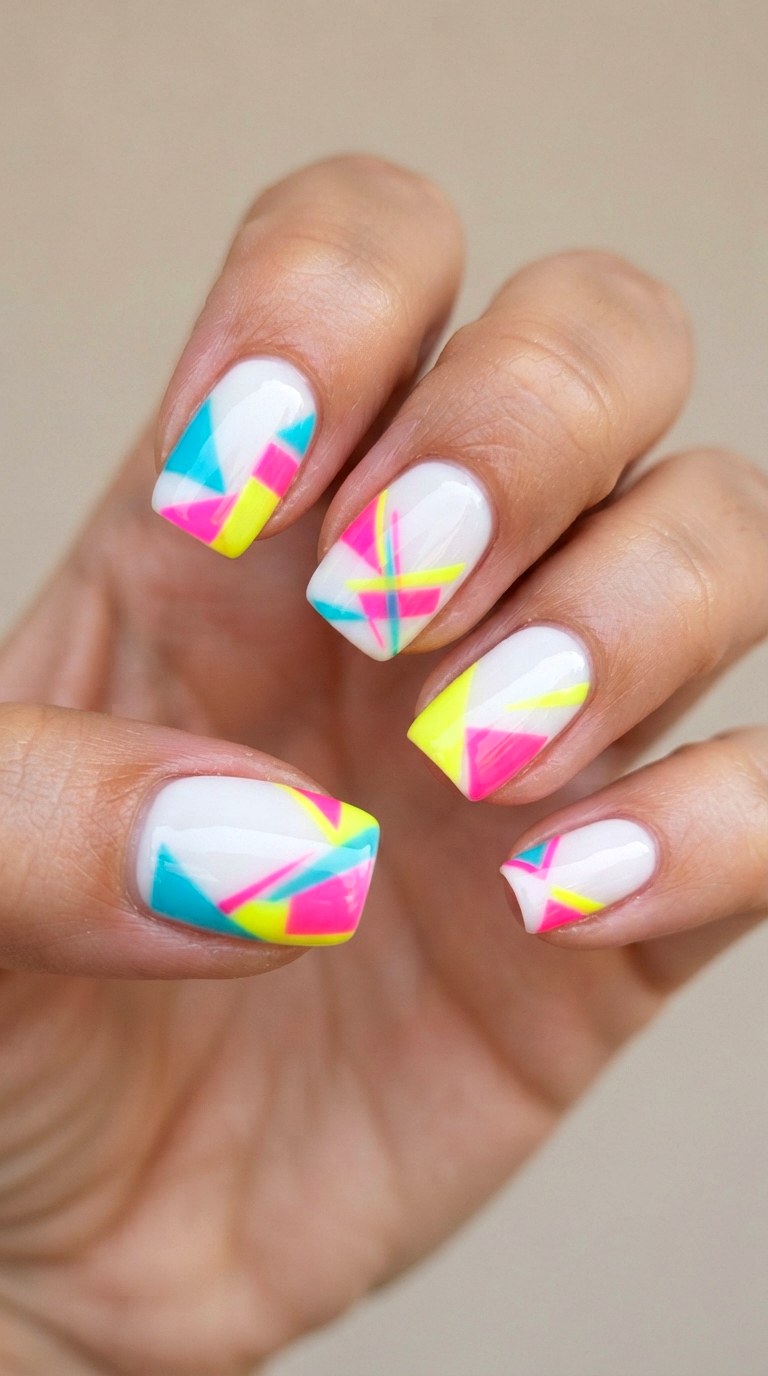 Neon Geometric Tip Overlays - 20 gel french tip nail art ideas