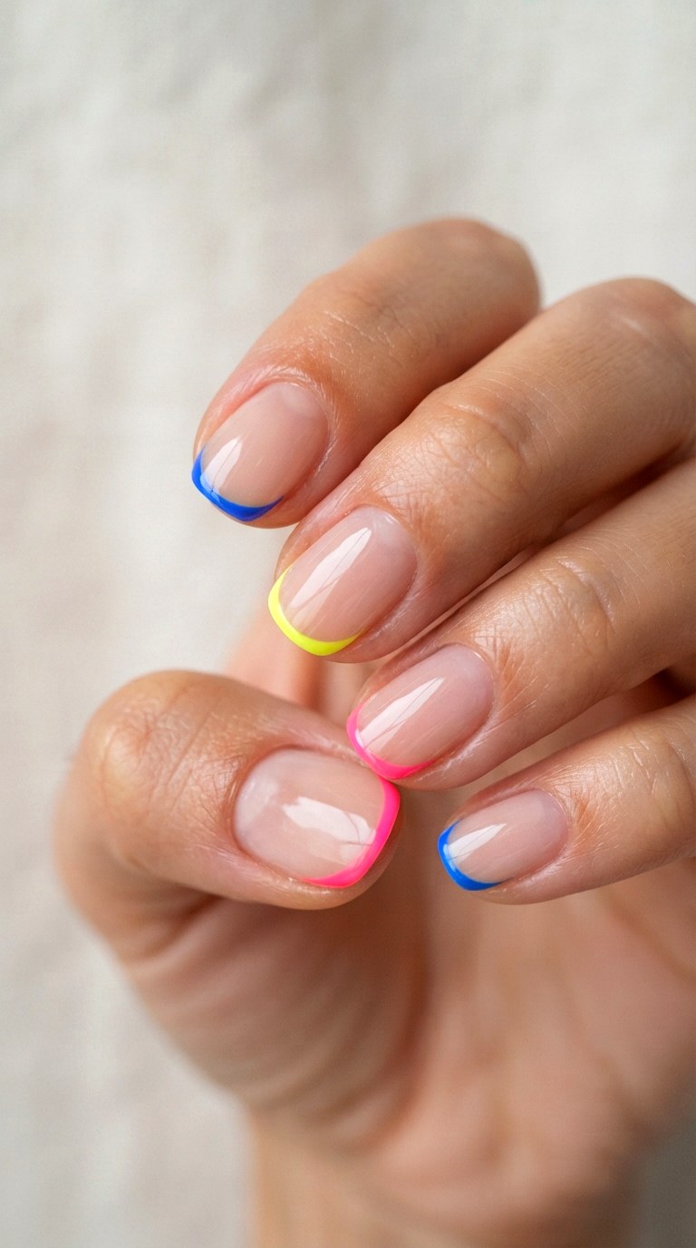 Neon Micro French Tip Accents - 22 natural french tip nail art ideas