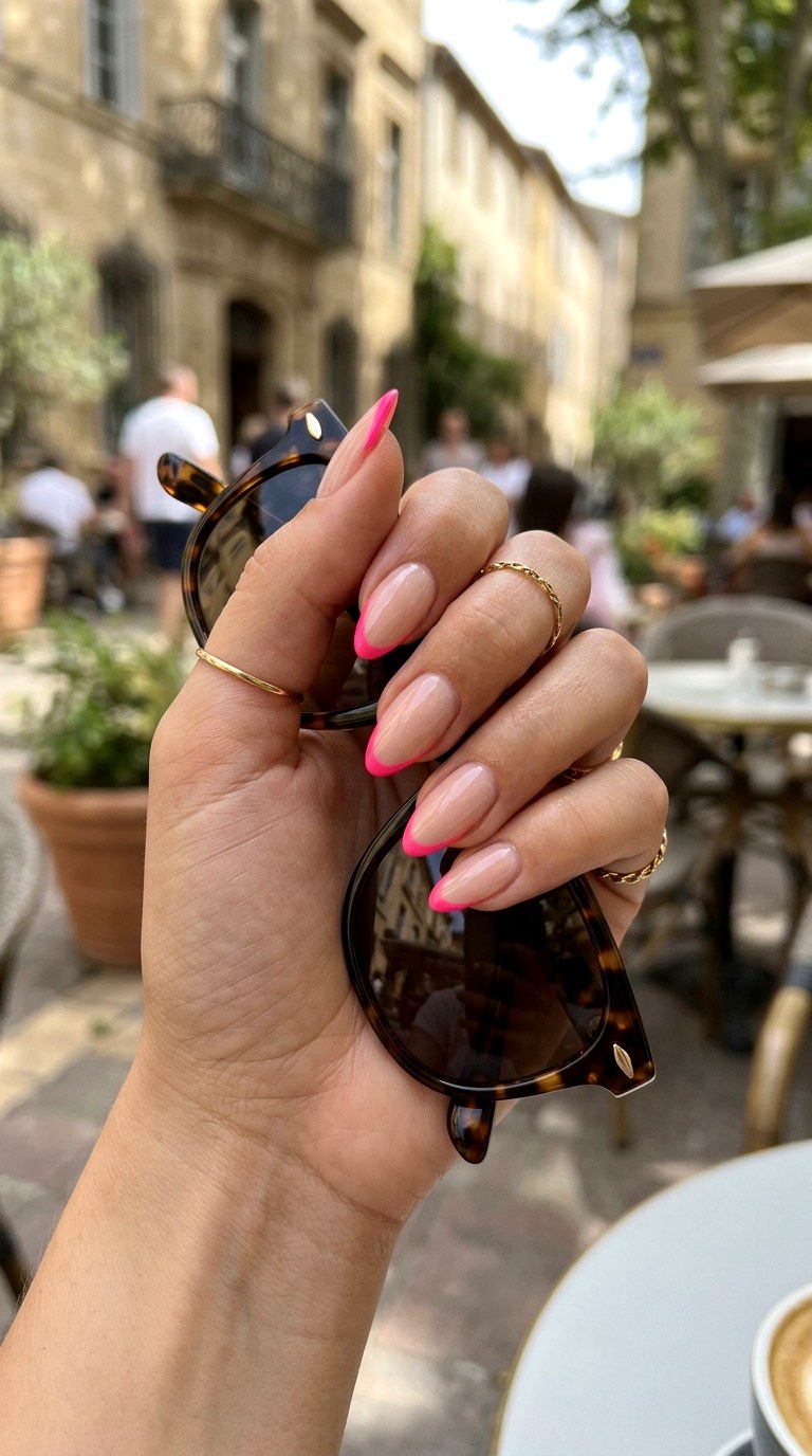 Neon Pink French Tip Outlines - 24 Summer Nail Design Trends